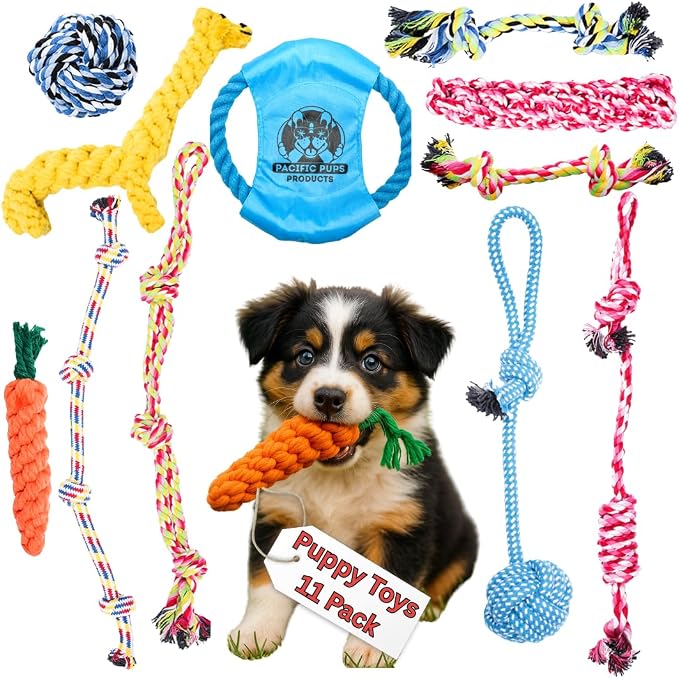 Pacific Pups Puppy Teething Toys -11 Pack Puppy Chew Toys for Teething - Multipack Chew Toys for Puppies 0-6 Months