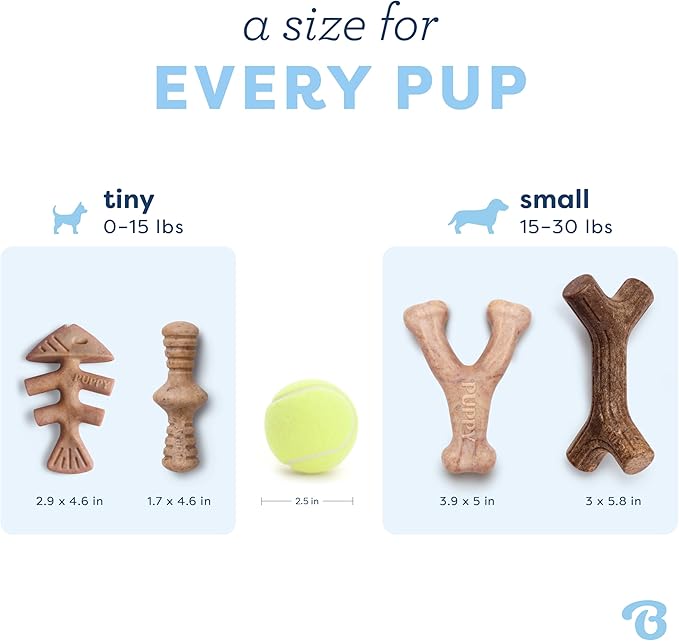 Benebone Puppy 4-Pack Durable Dog Chew Toys for Gentle Chewers, Real Bacon/Jack Salmon/Maplewood, Made in USA, Small