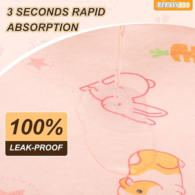 BEAUTYZOO 4 Pack Guinea Pig Cage Liners, Washable Reversible Fleece Guinea Pig Bedding, Waterproof Super Absorbent Pee Pads for Small Animals Rabbit Hamster Bunny - 12"x12" Pink