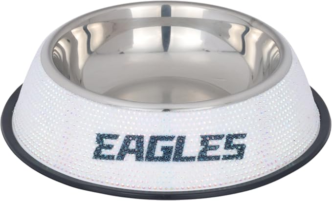 The Memory Company Officially Licensed Stainless Steel Pet Bowl, Premium Bling Team Logo Dog & Cat Food & Water Dish, Non-Slip Rubber Base, for Large/Small Breeds