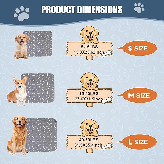 Puppy Pee Pads with Pheromones,Washable and Reusable Pee Pads for Dogs,Waterproof and Leak-Proof,Non-Slip Base Training Pads Suitable for Home,Travel and Dog Crates(Blue Bone,L:35.4*31.5in)