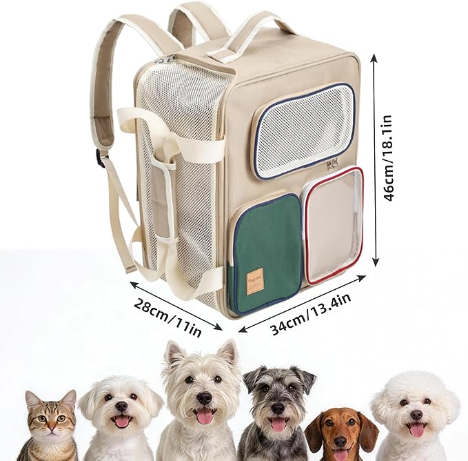 Pet Carrier Backpack for Cats & Dogs - Portable Multi-Functional Large Capacity Pet Bag, Handheld Pet Carrier with Mesh Ventilation & Multiple Pockets