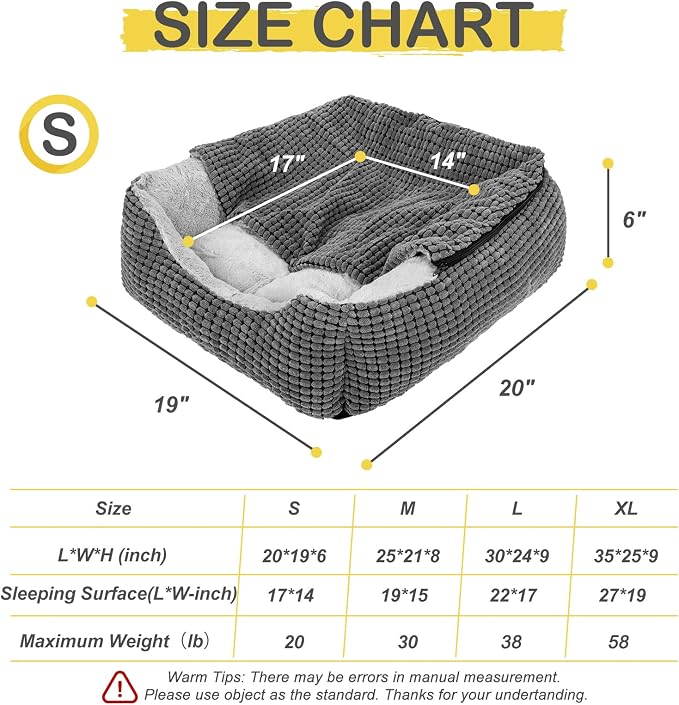 GASUR Dog Beds for Small Dogs with Cover Cave, Cat Beds for Indoor Cats, Rectangle Hooded Dog Puppy Bed with Blanket, Cozy Anti-Anxiety, Anti-Slip Bottom and Machine Washable (20", Grey)