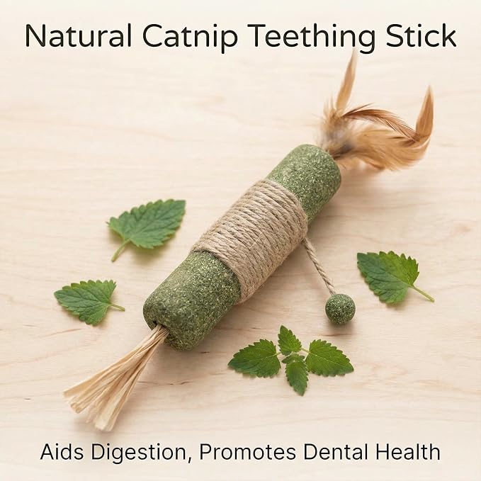 3 Pack Large Catnip Sticks with Feathers & Raffia, Interactive Cat Toys for Teeth Cleaning, Fresh Breath,Edible Cat Chew Sticks