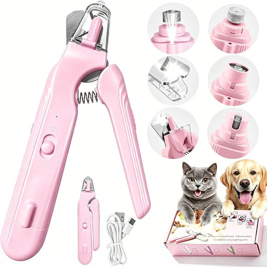 2-in-1 Dog Nail Grinder & Dog Nail Clippers Trimmers for Large Medium Small Dogs Cats Pets Claw Trimmer with LED Lights (Pink)