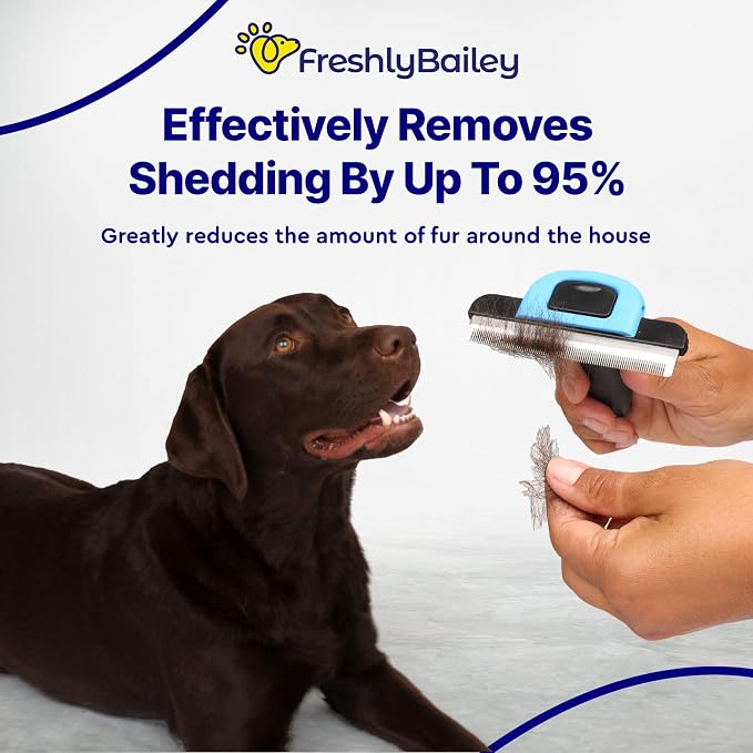 Freshly Bailey Deshedding Tool for Short Hair - Self Cleaning Slicker Brush - Pet Comb for Cats and Dogs