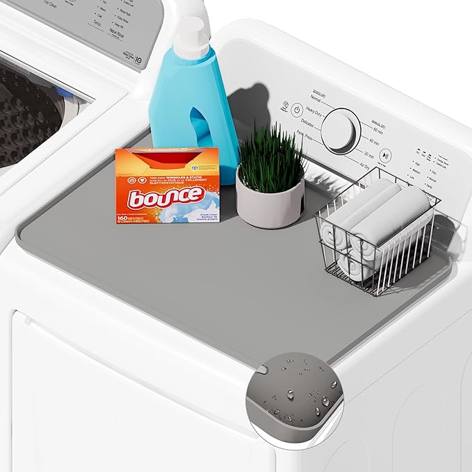 1 PACK SEIRI Washer and Dryer Topper, 26" x 18" Silicone Top Protector Mat for Slant Top Surface Cover and Top Load Washing Machine Laundry Room Non-Slip Waterproof Dryer Cover Medium (Light Gray)