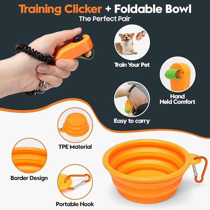 Dog Training Treat Pouch, Magnetic Fanny Pack for Walking, Crossbody Dog Walking Bag with Poop Bag Dispenser, Clicker & Collapsible Bowl - Khaki