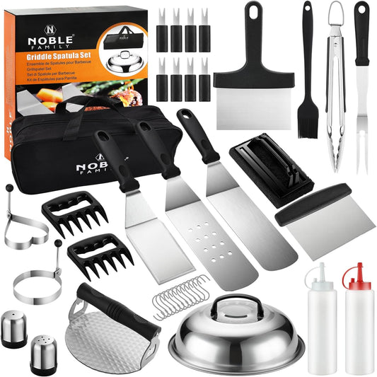 38PCS Flat Top Grill Accessories Set - Must Have for Your Outdoor with Professional Griddle Spatula, Cleaning Kit, Grill Basting Cover - Ideal Griddle Gift for Men Women