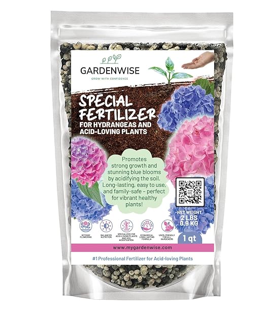 GARDENWISE Slow Release Hydrangea Fertilizer with Iron & Sulfur – Indoor & Outdoor Soil Acidifier for Miracle Growth (1 qt)