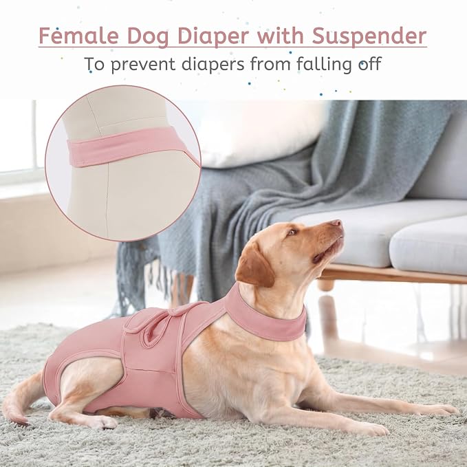 Dog Diapers Female Reusable Washable Period Diaper with Suspender,Adjustable Dog Panties Anti-Harassment, Doggie Diapers for Incontinence, Heat Cycles, or Senior Dogs（XS-XL）