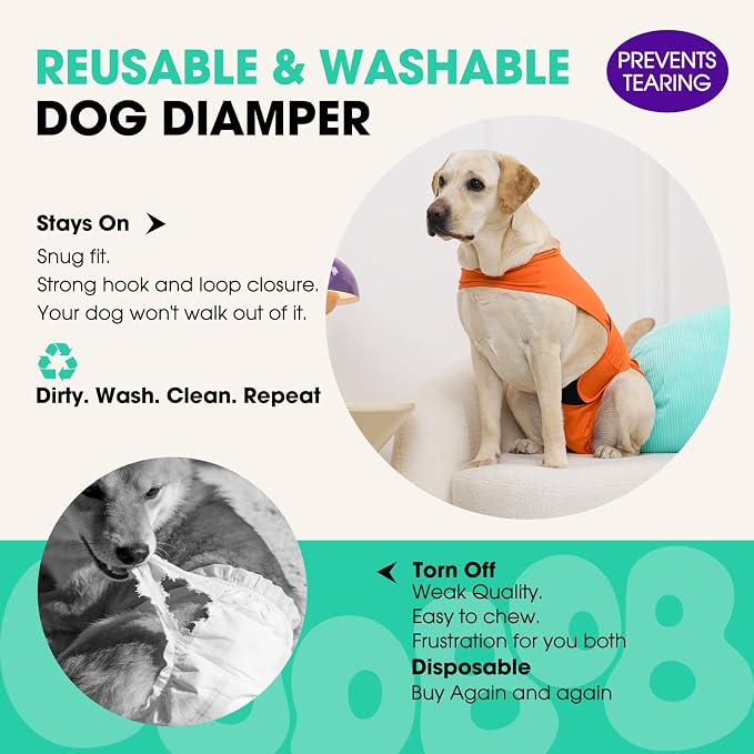 Dog Diapers for Female Dogs, Washable Reusable Female Dog Diapers, Leak Proof Doggie Underwear Sanitary Pants for Heat Cycle, Incontinence and Puppy Training, Adjustable Belly Bands - Orange L