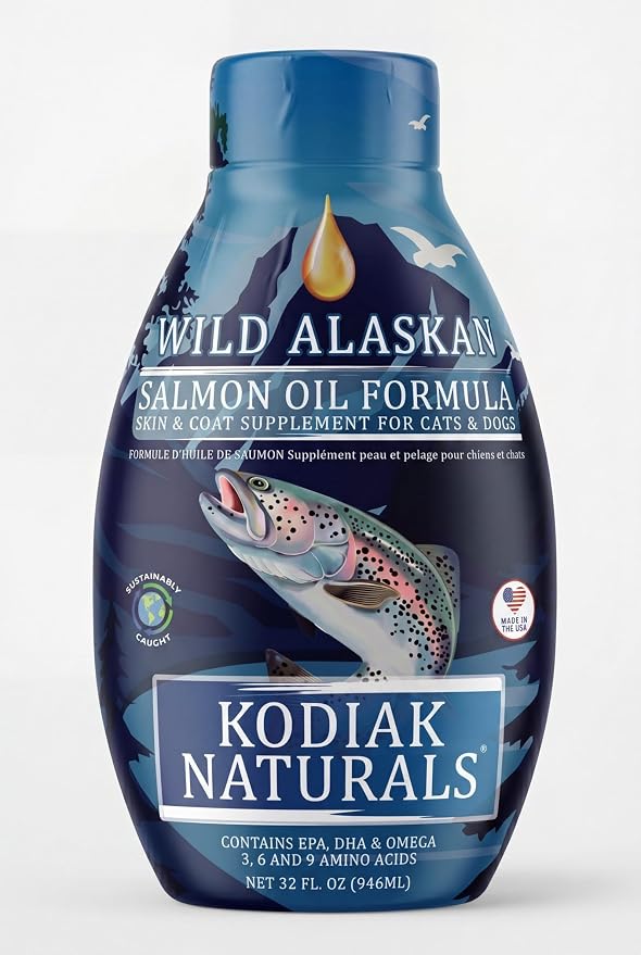 32oz Wild Alaskan Salmon Oil Formula for Dogs, Omega 3 Fish Oil with EPA & DHA – Skin & Coat, Joint, Heart & Immune Support – Helps Itching, Shedding & Dry Skin – Liquid Supplement
