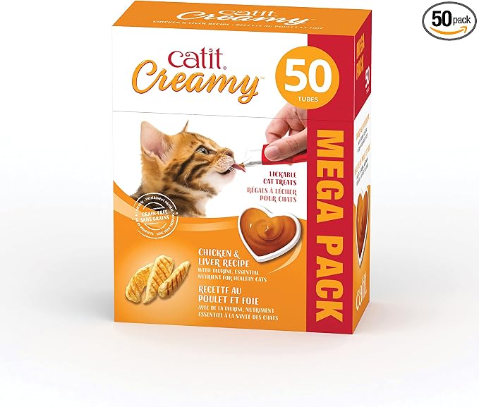 Catit Creamy Lickable Cat Treat, Healthy Cat Treat, Chicken & Liver, 50 Pack