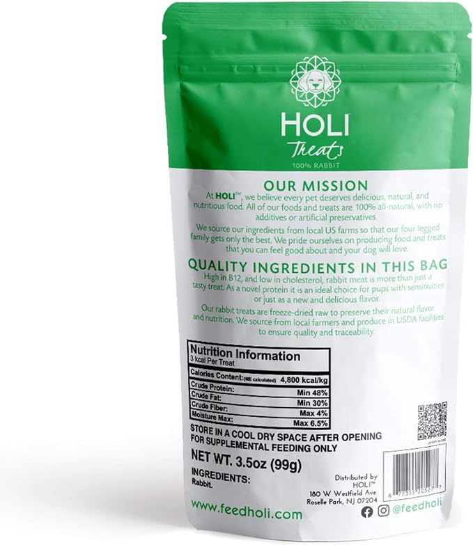HOLI Freeze Dried Rabbit Dog Treats – Single Ingredient Freeze Dried Rabbit Treats for Dogs – All Natural – High Value Training Treats - 3.5oz