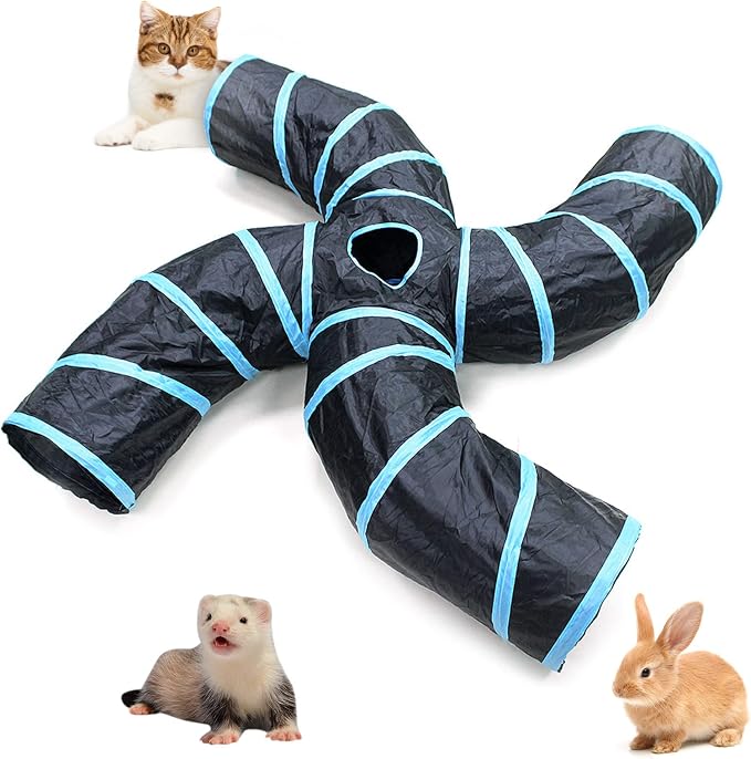 Bemodst Collapsible S-Shape Cat Tunnels - 4 Way Interactive Maze Toy for Kitten, Rabbit, Ferret