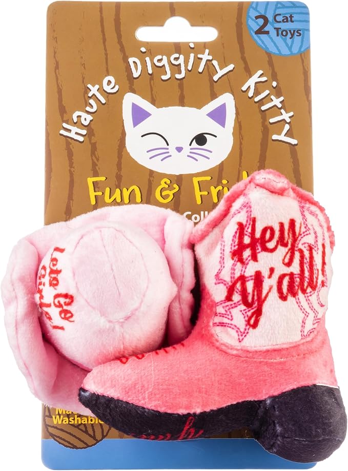 Haute Diggity Kitty Cowgirl Set, Plush Cat Toys Catnip Filled with Interactive Crackle Sound, Safe & Durable Toys for Cat & Kitten, 2 Pcs