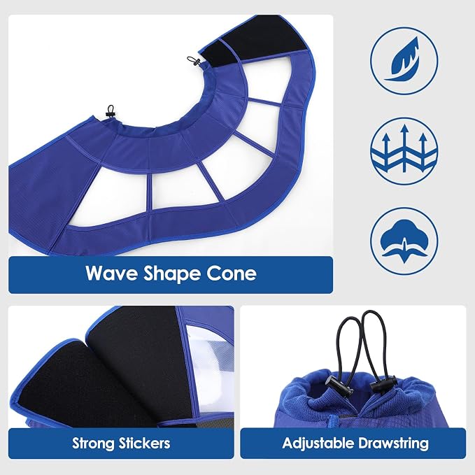 Dog Cone Collar Soft Adjustable Cone for Dogs to Stop Licking Dog Recovery E-Collar for Small Medium Large Dogs After Surgery Alternative(Blue, S)
