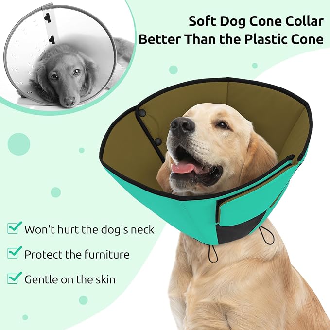 Queenmore Dog Cones for Small Dogs, Adjustable Comfy Cone for Dogs, Dog Cone Collar to Prevent Licking Wounds, Adjustable Elizabethan Collar for Pets, Green S