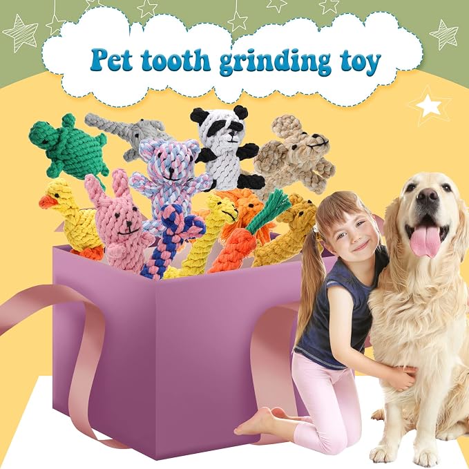 Sumind 12 Pcs Dog Rope Toys for Aggressive Chewers Valentine Gifts for Puppy Animal Rope Chew Toy Interactive Toys for Small Medium Large Dog Pets Puppy Playtime, 12 Styles(Giraffe)