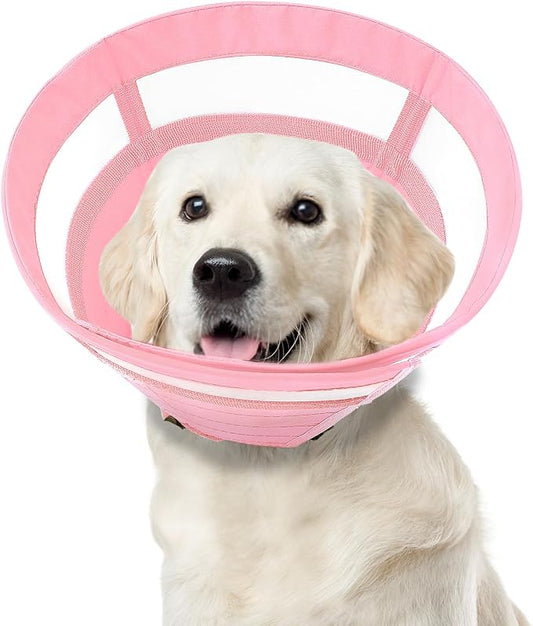 ASENKU Dog Cone Collar, Soft Adjustable Cone for Dogs to Stop Licking, Lightweight Recovery Dog Cone After Surgery, Pet E-Collar for Small, Medium & Large Dogs (Pink, L)