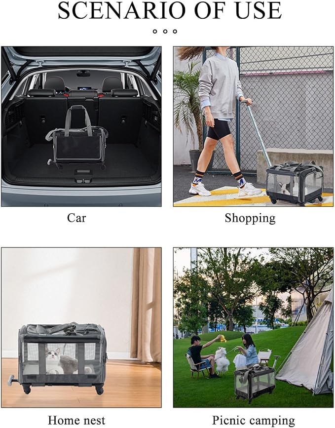 Pet Carrier with Wheels, Expandable Rolling Cat Dog Carrier for Medium and Small Dogs and Cats Pet Travel on Wheels with Upgraded and Telescopic Handle