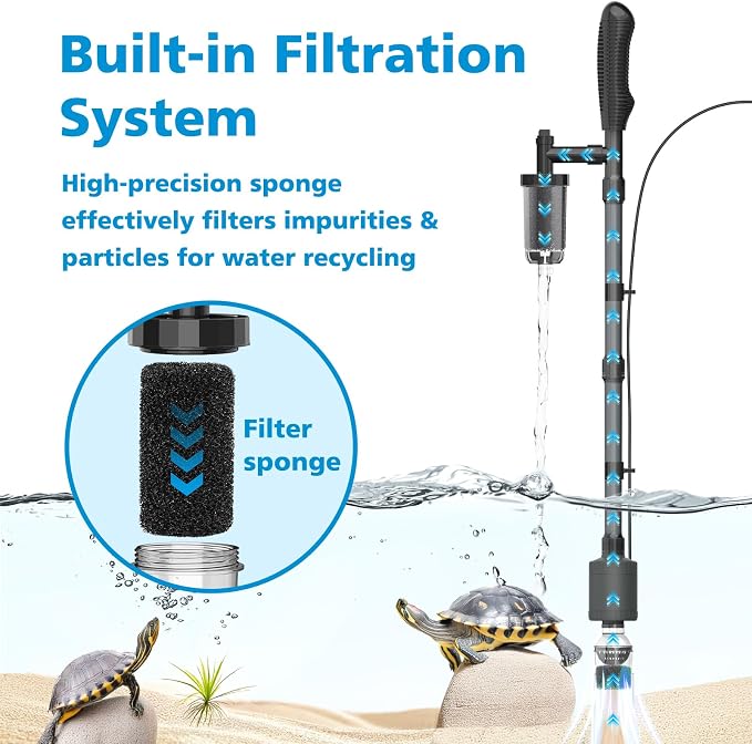 fishkeeper Electric Aquarium Gravel Cleaner, 6 in 1 Automatic Fish Tank Cleaning Tools Gravel Vacuum for Aquarium, Suitable for Water Change Wash Sand Water Circulation Adjustable Flow (25W, 265GPH)