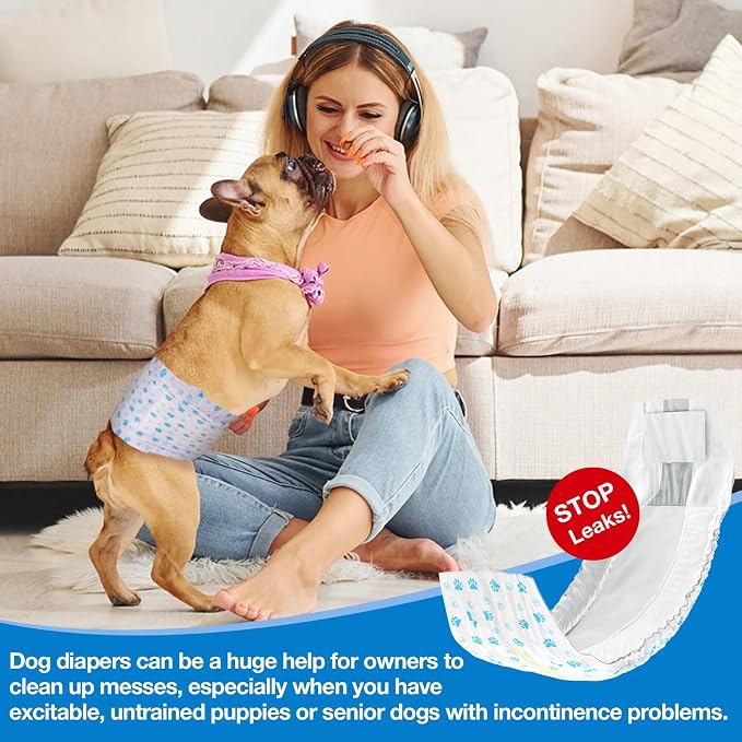 Pet Soft Disposable Male Dog Wraps - Dog Diapers for Male Dogs, Puppy Diapers with Wetness Indicator 48 Counts Medium