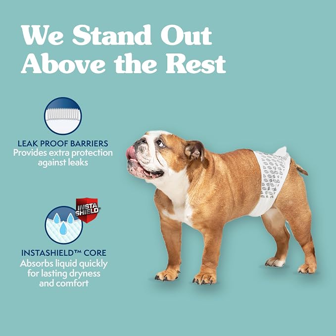 Simple Solution Disposable Dog Wraps, Male Dog Diapers, Puppy Potty Training, Incontinence and Travel Protection, Wraps for Small Dogs, 12-19 Inch Waist, 30 Count