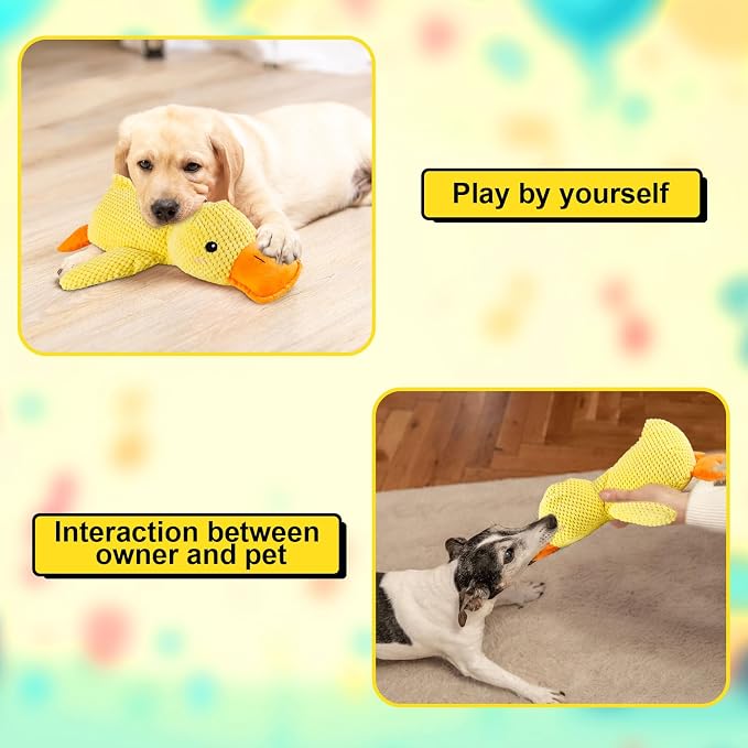 The Mellow Dog Calming Duck Pillow Toy, Squeaky Quacking Sound Duck Plush Chew Toy, Soft Comfort Calming Stuffed Duck Anxiety Toy for Indoor Small Medium Dogs, Yellow