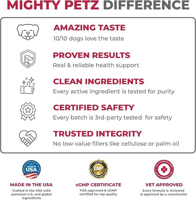 Mighty Petz MAX Cranberry for Dog UTI Treatment - MAX Strength Cranberry Supplement for Dogs + D-Mannose. Bladder Control for Dogs. Urinary Tract Care & Kidney Support Chews