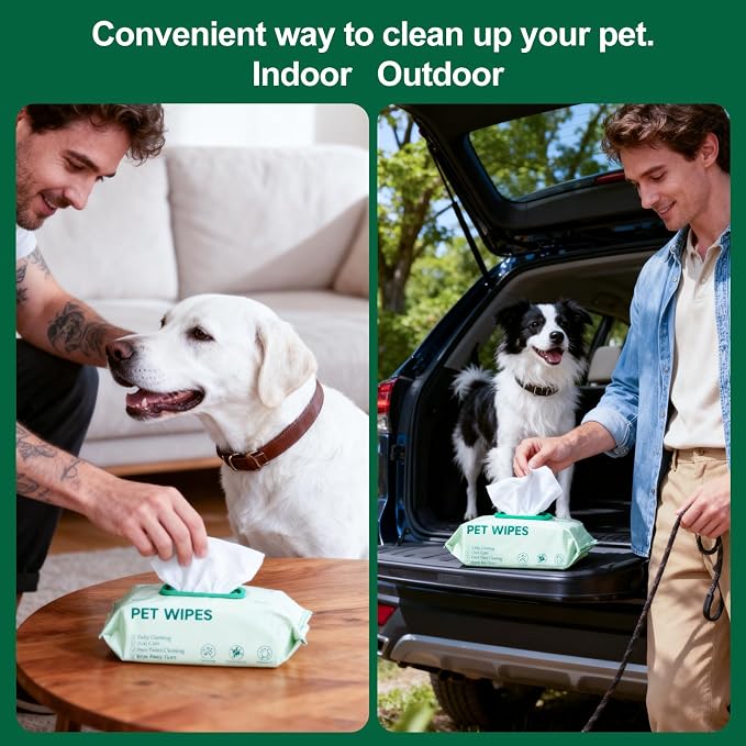 Pet Wipes for Cats and Dogs, Deodorizing, Cleaning and Grooming for Paws, Face and Body, Hypoallergenic, Unscented, 100 Count