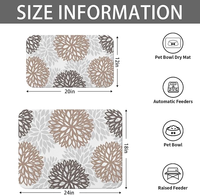 Dog Food Mats 2 Pack for Floors, Absorbent and Quick-Drying Pet Cat Food Mat,Anti-Fouling and Easy-to-Clean Pet Feeding Mat,Dog Bowl Mat for Messy Drinking Water Bowls 12"x 20"+18x24