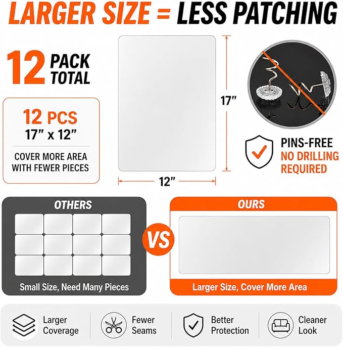 Cat Scratch Furniture Protector 12-Pack – [Non-Reflective] Frosted Matte Couch Guards, Invisible Self-Adhesive Deterrent Tape for Fabric Sofa, No Residue & No Pins, Anti-Scratch Film for Walls