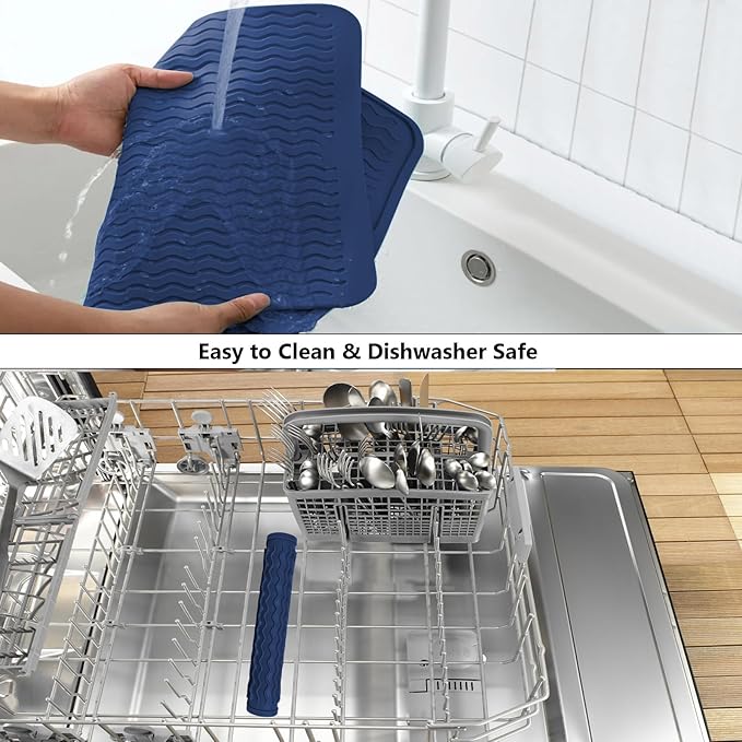 ZLR 4-in-1 Silicone Mat 12" x 12" / 305 x 306mm Square - Dish Drying Mat, Air Fryer Mat, Coffee Maker Pad & Heat Resistant Trivet (up to 450°F) - Non-Slip Food-Grade BPA-Free (Midnight Blue)
