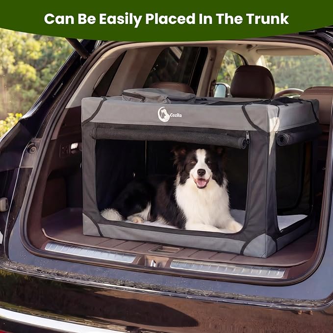 Portable Collapsible Dog Crate for Extra Large Dogs, 4 Mesh Doors & 2 Storage Bags, Indoor Outdoor Travel Dog Kennel, BlackGrey, 42" x 30" x 30"