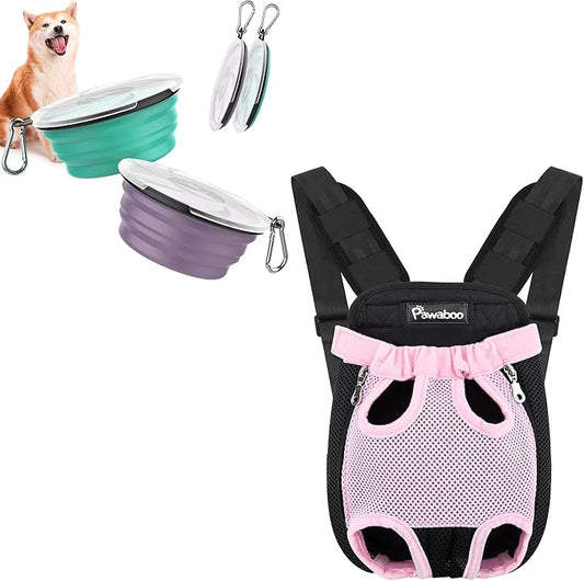 Pawaboo Collapsible Dog Bowls 2 Pack & Pet Carrier Backpack S Size