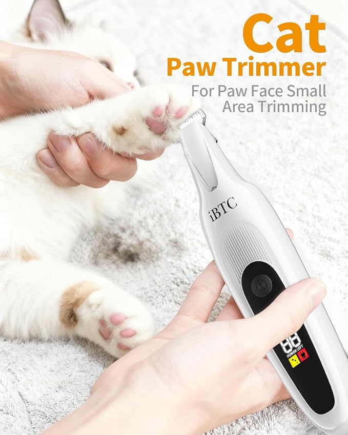 iBTC Professional Dog Grooming Kit at Home: All-in-One Quiet Clippers & Nail Grinder with LED Light, Cordless Dog Shaver, Safe Poodle Grooming Kit for Paws, Face, Ears & Body（White Combination）