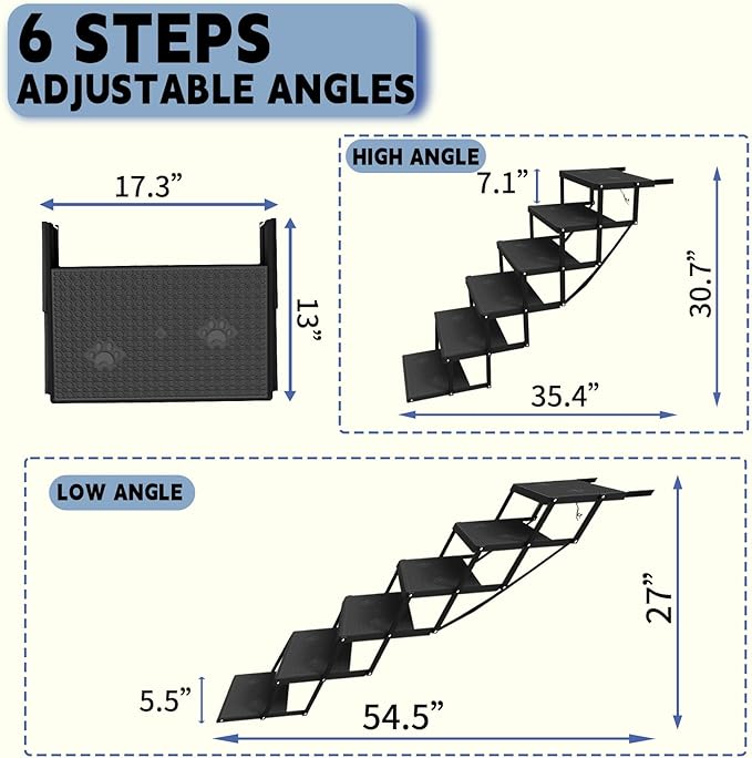 Dog Stairs for Car, Dog Steps for Car with Upgraded Load-Bearing Capacity, Dogs Stairs for Large Dogs, Pet Steps, 6 Steps