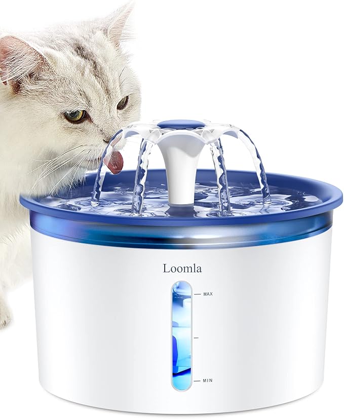 Cat Water Fountain, 85oz/2.5L Pet Water Fountain Indoor, Automatic Dog Water Dispenser with Switchable LED Lights, 2 Replacement Filters for Cats, Dogs, Pets (Navy Blue), VC1471