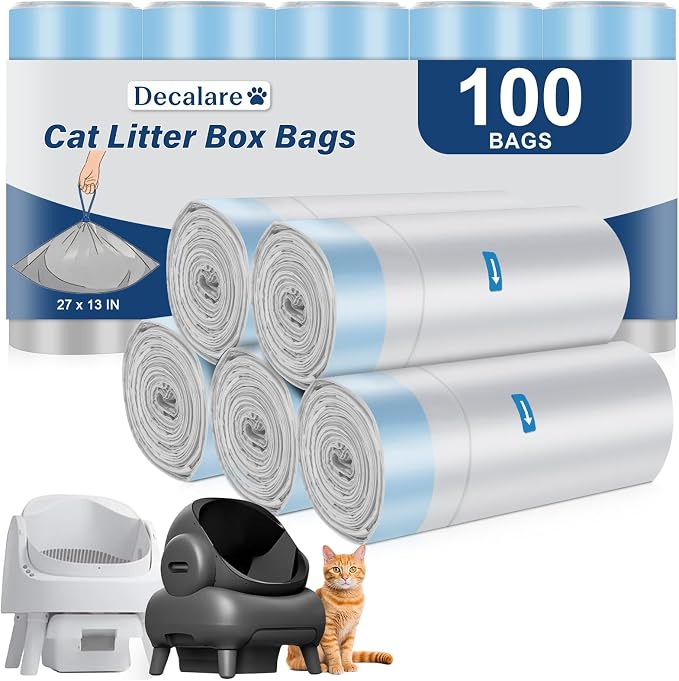 100 Count Cat Litter Box Bags Compatible with NeakM1 Petpiv Autoscoper 11 Open-Top Self-Cleaning Cat Litter Boxes, Heavy Duty Leak-Proof Drawstring Handle Cat Litter Box Liners, 27" x 13"