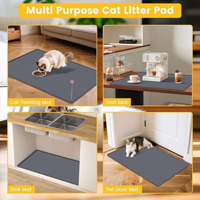Cat Litter Mat, 38"X25" Large Litter Box Mat, Waterproof and Easy to Clean Silicone Cat Mat for Litter Box, Mat Litter Trapping Mat for Scatter Control, Keep The Floor Clean (Dark Grey)