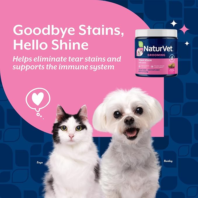 NaturVet Lutein Tear Stain Supplements for Dogs & Cats – Prevents Tear Stains for Dog, Cat Breeds – Includes Oregon Grape Root, Marshmallow Root, Cranberry Extract – 120 Ct.
