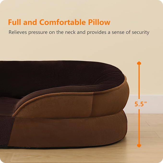 Dwanton Orthopedic Dog Bed for Medium Dogs with Gel Memory Foam, Waterproof Dog Sofa, Washable Pet Bed with Four Sided Bolster Cushion, Removable Cover & Non-Slip Bottom, 28", Brown