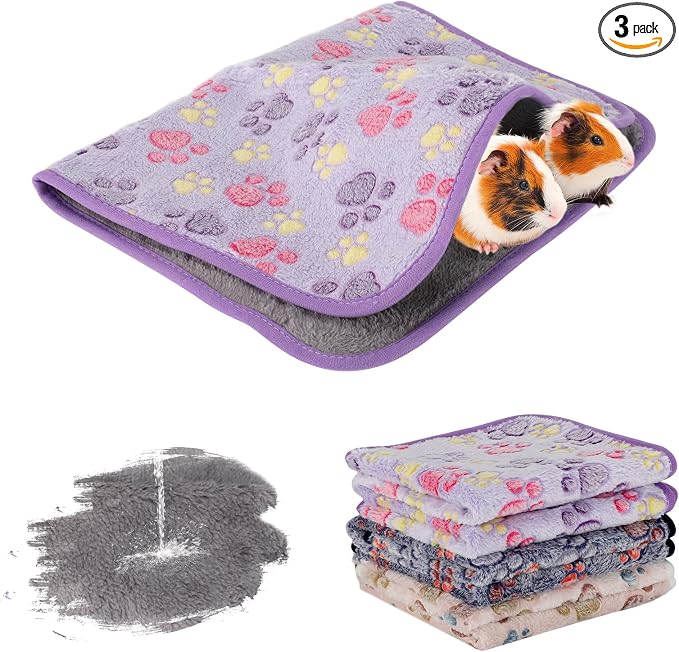 YUEPET Waterproof Guinea Pig Blankets Washable 3 Pack Small Animal Fleece Cage Liners Pet Soft Sleep Mat Pad Cover Warm Flannel Throw for Hamster Guinea Pig Rabbit Chinchilla Hedgehog Ferret 23"×16"