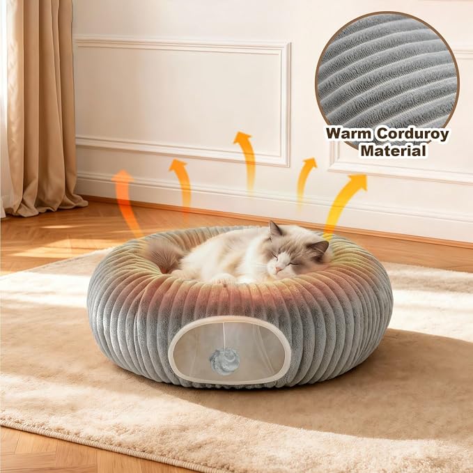 Cat Tunnel Bed with 31 Pcs Interactive Cat Toys, Automatic Cat Toys for Indoor Cats Kittens, Cat Tube with Moving Ball, Grey