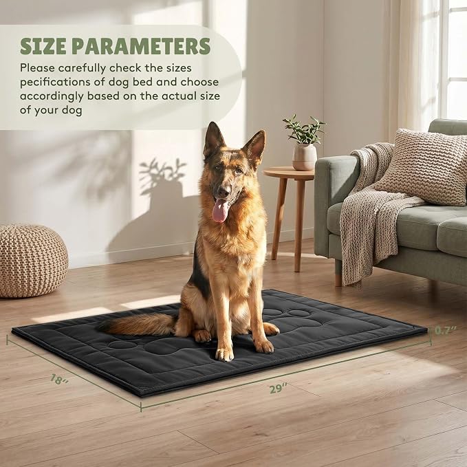 Chew Proof Dog Crate Pad for Aggressive Chewers, Indestructible Waterproof Dog Bed, Durable Machine Washable Dog Crate Mat for Large Dogs, Tough Indoor Outdoor Kennel Pad (Black, Small (18"x29"))