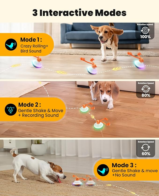 Xeuch Interactive Dog Toys, Automatic Moving and Rolling LED Light Up Dogs Ball with Rope, Motion-Activated Wicked Ball for Small Medium Pup, Stimulation Toy for Boredom Relief