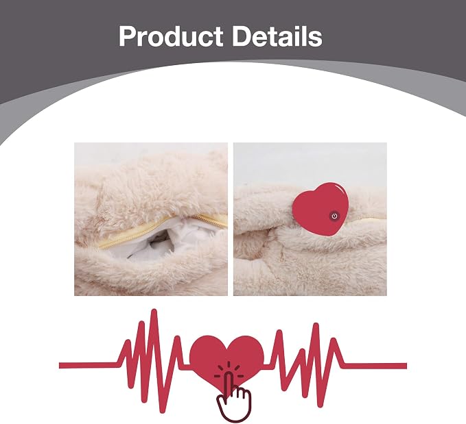 Dog Soft Plush Toy Pet Heart Beat Plush Bear Toy with Warmer Bag Puppy Anxiety Relief Toy for Puppy Dogs (Heart of Plush Bear)