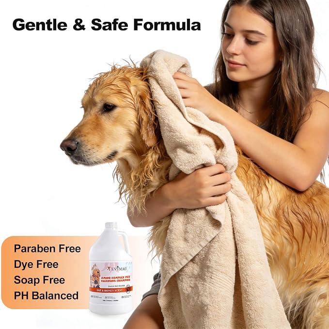 1 Gallon Dog Shampoo, Oatmeal Honey Moisturizing Shampoo for Dogs with Sensitive Dry Itchy Skin, Deodorizing & Deep Cleaning, Concentrated Formula